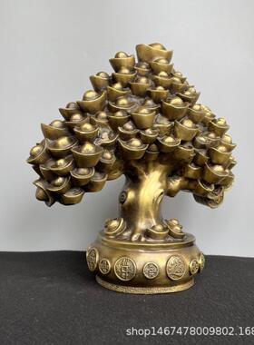 纯铜金钱树摆件仿古黄铜摇钱树风水古玩收藏家居装饰工艺品摆件