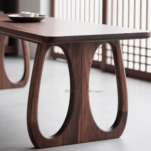 宋氏美学北美黑胡桃木茶室会议茶桌客厅吃饭餐桌长方形原木办公桌 - 图0