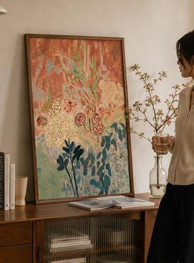 繁花熙春》中古原创新中式书房纯手绘油画艺术家复古小众茶室挂画