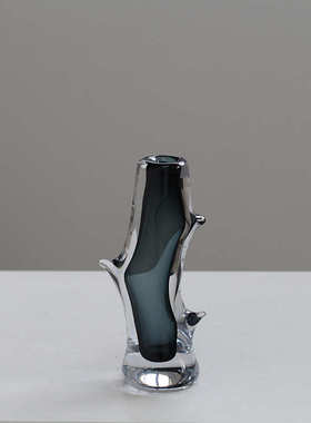 现代简约厚底创意小口直筒树杈琉璃花瓶透明客厅家用干花软装摆设