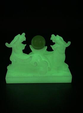 夜光树脂双貔貅球底座摆件 貔貅树脂工艺品装饰办公室客厅家居