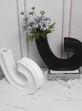 现代创意抽象音符摆件白色黑色哑光树脂玄关电视柜装饰