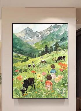 《梦中的阿勒泰》法式风景北欧田野艺术装饰画 画小众人物治愈系