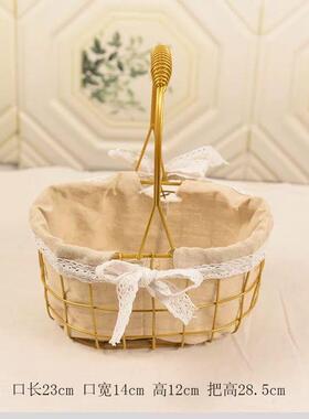 新款直销铁艺布衬篮子藤编柳编草编小篮子野餐手提编织框篮插花竹