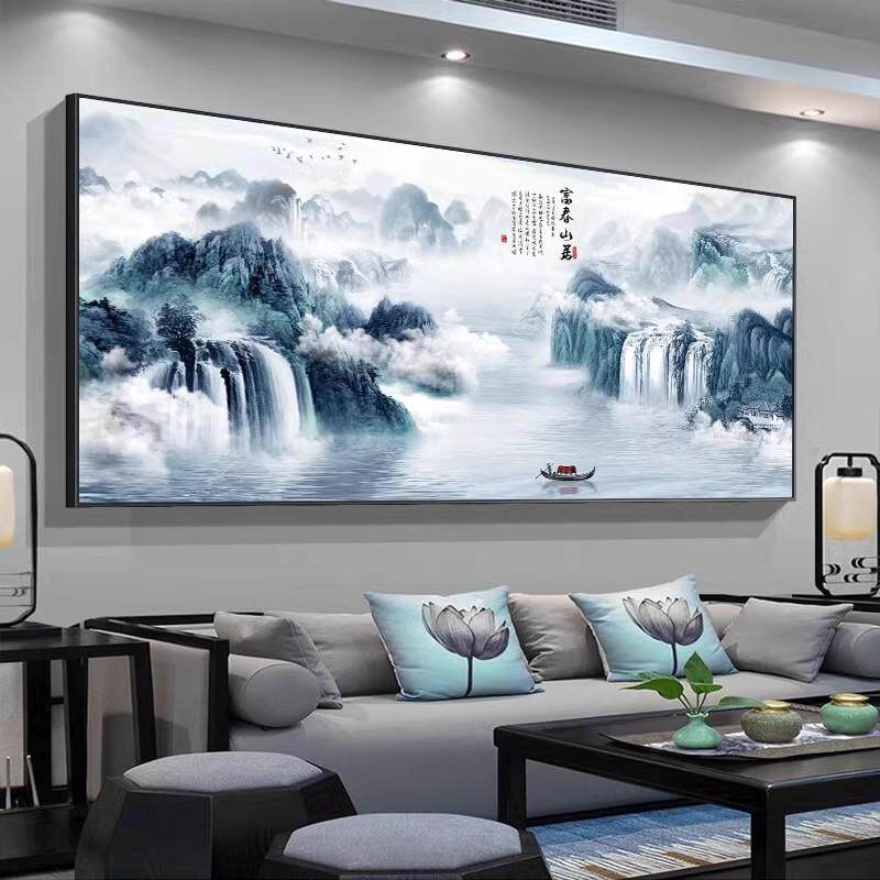 流水生财山水客厅挂画中式办公室背景墙壁字画中堂禅意风景意境画,淘宝优惠券,粉丝福利购,淘宝优惠卷