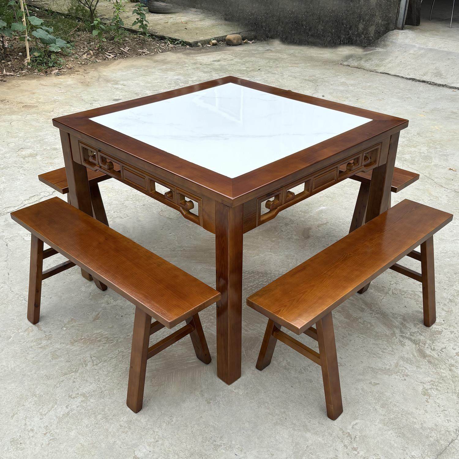 雕花实木岩板八仙桌彷古正方形餐桌休闲 农场饭店面馆商用桌子凳,淘宝优惠券,粉丝福利购,淘宝优惠卷