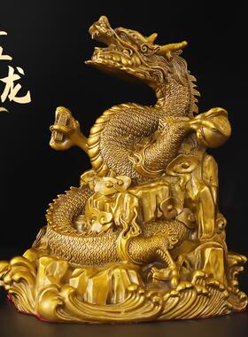 盘龙铜龙摆件招财黄铜生肖五爪金龙铜制金属工艺品客厅汉龙吉祥物