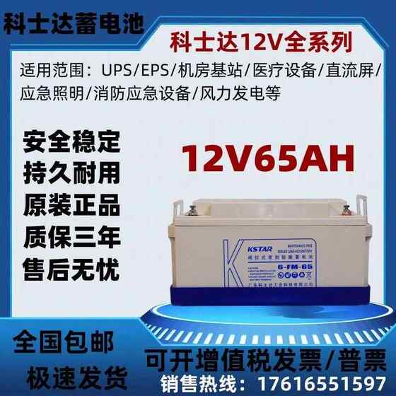 科士达6-FM-65阀控密封式铅酸免维护蓄电池12V65AH直流屏UPS电源
