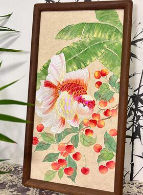 《招财锦鲤》新中式入户玄关挂画小众艺术客厅装饰画禅意书房壁画