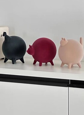 可爱卡通萌系动物植绒树脂摆件工艺品圆滚滚动物绒面树脂桌摆摆饰