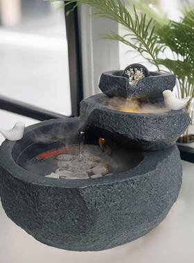 水球生喷财现代简约家居装饰风鱼缸循环加湿面假山流水小FCC桌泉