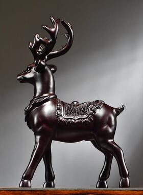 黑檀木雕梅花鹿摆件实木一对家居客厅办公桌面摆设酒柜装饰工艺礼