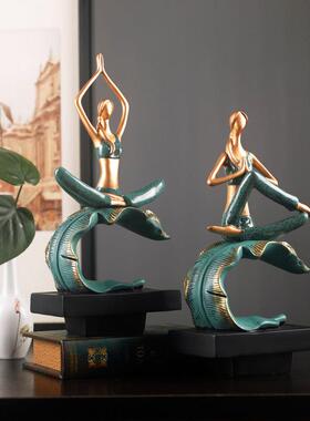 新中式摆件禅意瑜伽创意现代茶座瑜伽馆家居装饰品书柜博古架摆设