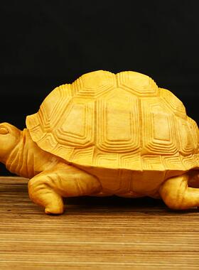 乐摆清小叶黄木雕手把件雕刻工艺品件富甲一方中实木饰杨品乌龟富