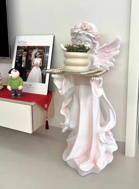 爱丽丝天使摆件覆古迎宾大型落地托 托盘美式家居装饰品法式软装