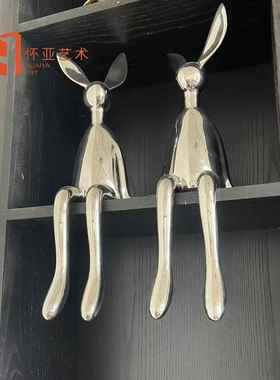 定制镜面不锈钢兔子雕塑电镀摆件园林几何锻造小猫动物售楼处小品