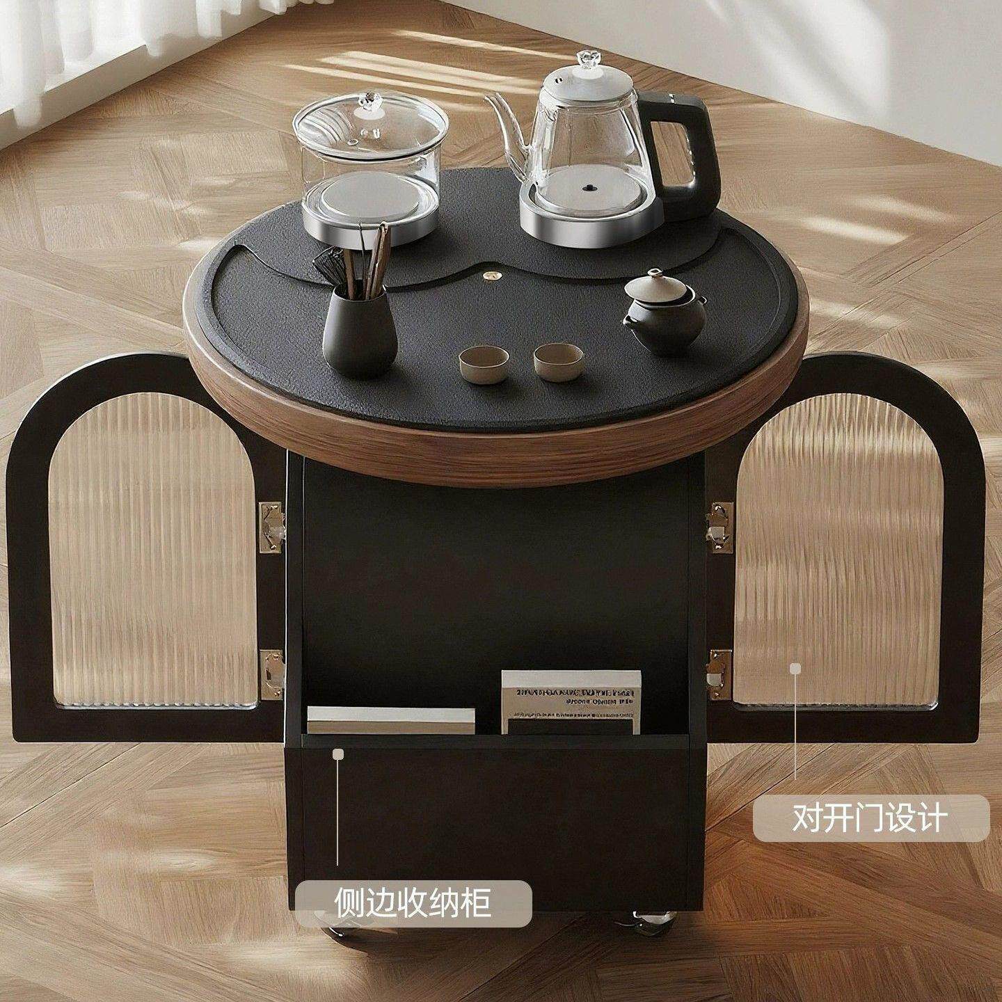 2026 island mobile solid wood tea table tea set complete set of balcony small tea table high-end kettle leisure table