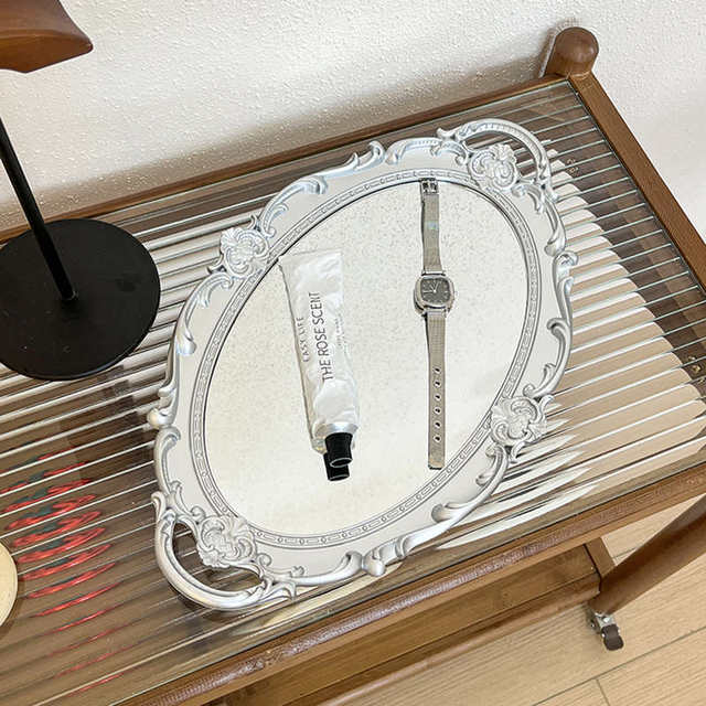 Ins style retro French glass mirror tray living room decoration ornaments aromatherapy jewelry display mirror storage tray