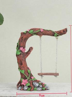 微景观造景树脂复古怀旧文艺画架椰子树猫头鹰秋千小鸟路牌摆件