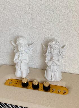 欧式复古罗马柱可爱小天使摆件树脂石膏雕像女孩桌面装饰品道具