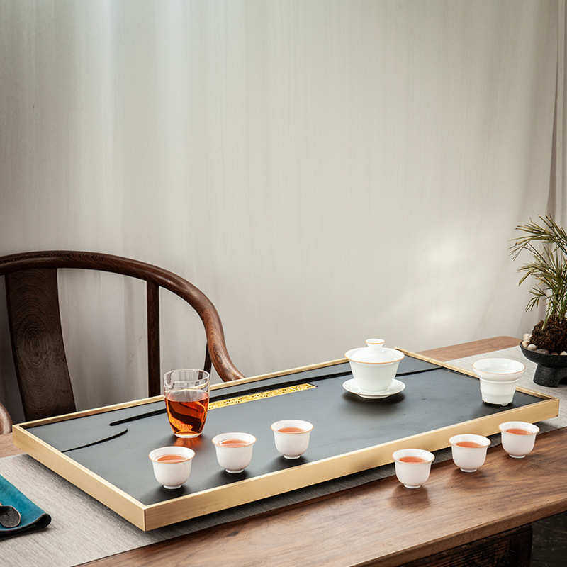 天然乌金石茶盘家用简约镶铜石头茶台大小号黑金石材茶海茶具托盘,淘宝优惠券,粉丝福利购,淘宝优惠卷