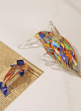 琉璃小海豚可爱摆件现代简约客厅样板间博古架酒柜乔迁装饰品送礼