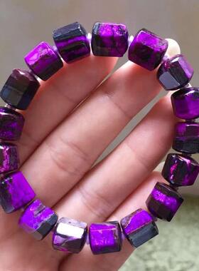 天然南非老料舒俱来皇家紫冰润油画八棱柱手链舒俱徕原石原料