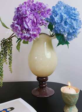 法式中古风奶黄紫底铃兰花朵风灯花瓶装饰高级感客厅斗柜玻璃花器