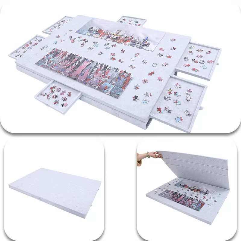 新品毛毡拼图桌儿童拼图1000片不织布拼图垫6抽屉便携式拼图桌,淘宝优惠券,粉丝福利购,淘宝优惠卷