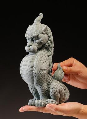 创意山海经嘲风青砂石招财摆件国潮龙之子客厅桌面玄关柜子装饰品