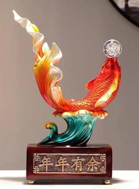 新中式年年有余鲤鱼摆件玄关酒柜桌面乔迁新居家居如鱼得水装饰品
