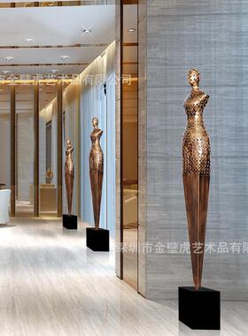 金属美人鱼雕塑商业空间美容会所酒店落地抽象人物摆件多色可选