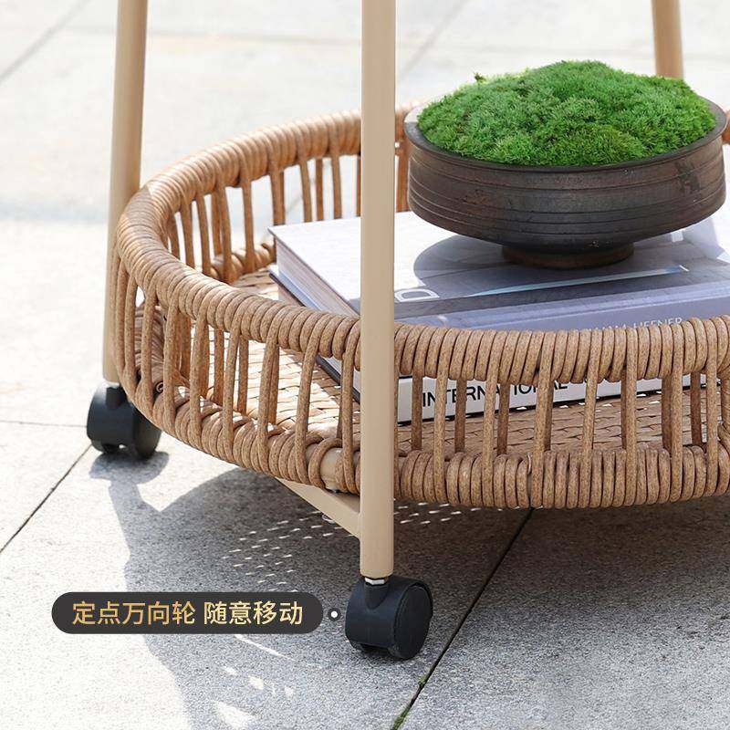 5V曼好家储物小边几户外藤编双层小推车创意收纳床边沙发角几,淘宝优惠券,粉丝福利购,淘宝优惠卷