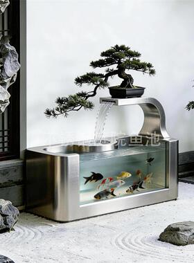不锈钢鱼池流水摆件花园造景可定制水景乔迁新中式阳台装饰品