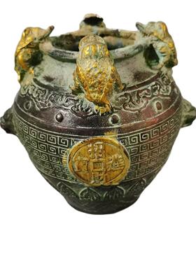 仿古铜器青铜器四方纳财 金蟾钱楼子摆件 家居装饰礼品工艺品