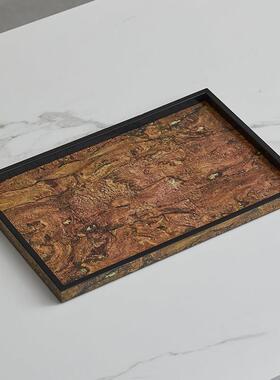 中古老钱风软装设计长方形木质托盘高级感家用玄关茶几桌面收纳盘