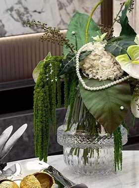 饰代轻奢客茶几花器皮革托盘花艺现组合厅摆件样板F97TJ89J间餐桌