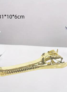 现代简样间金色鱼头造型金属骨抽1123象摆件装约饰客厅家居高板级