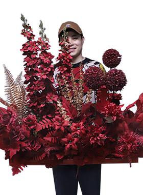 新款婚庆千代兰地排花婚礼红色路引挂牌花迎宾区成品仿真花艺装饰