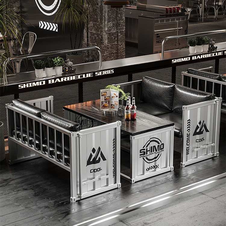 工业风奶茶店桌椅组合咖啡厅烧烤店创意洽谈酒吧清吧铁艺卡座沙发 - 图1