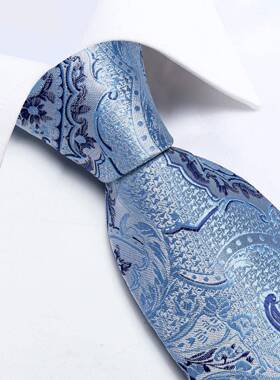Light Blue Paisley Striped Silk Ties For Men Handkerchief Cu