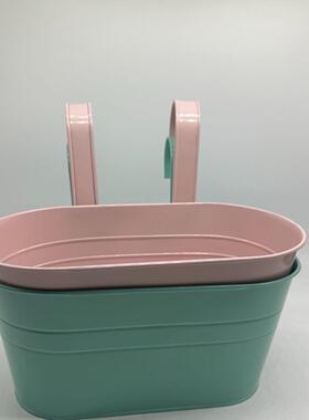 可拆卸双挂钩椭圆花盆阳台栏杆栅栏两用悬挂式金属花盆挂桶