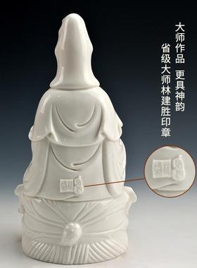 戴玉堂南海观音菩萨佛像供奉家用德化白瓷观音坐莲观世音菩萨摆件