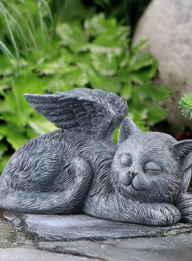 新款直销树脂雕像宠物墓碑动物摆件纪念石花园工艺品天使猫狗宠物