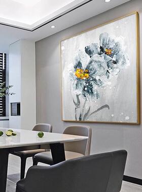 进户门玄关装饰画正方形北欧现代轻奢蓝色花卉抽象背景墙客厅挂画