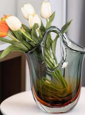 欣可轻奢创意琉璃提包花瓶高档艺术客厅餐桌玄关插花装饰花瓶摆件