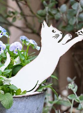 猫咪小花插户外阳台花园造景装饰ins风日系剪影摆件花盆铁艺插件