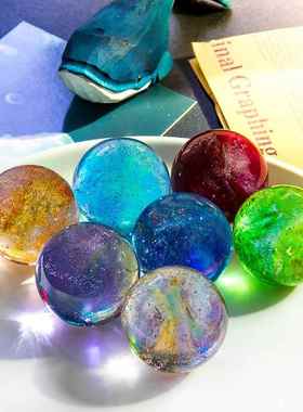 发光七彩琉璃珠水晶球桌面摆件星空小夜灯玻璃球装饰品生日礼物女