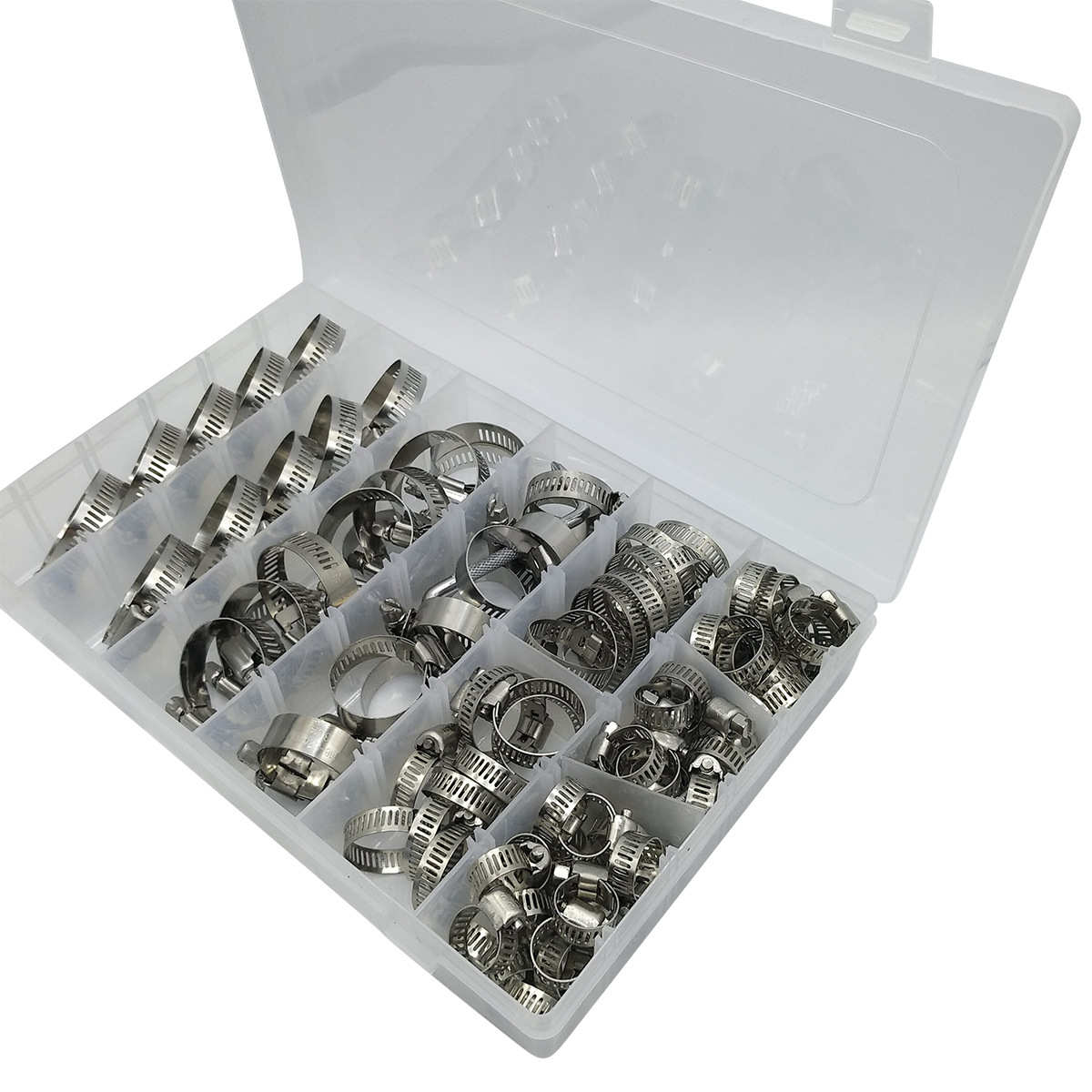 100pcs不锈钢卡箍软管夹 软管夹分类套件两用螺丝刀 - 图1