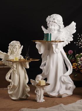 欧式天使托盘摆件客厅沙发电视柜玄关旁边落地雕塑家居卧室装饰品